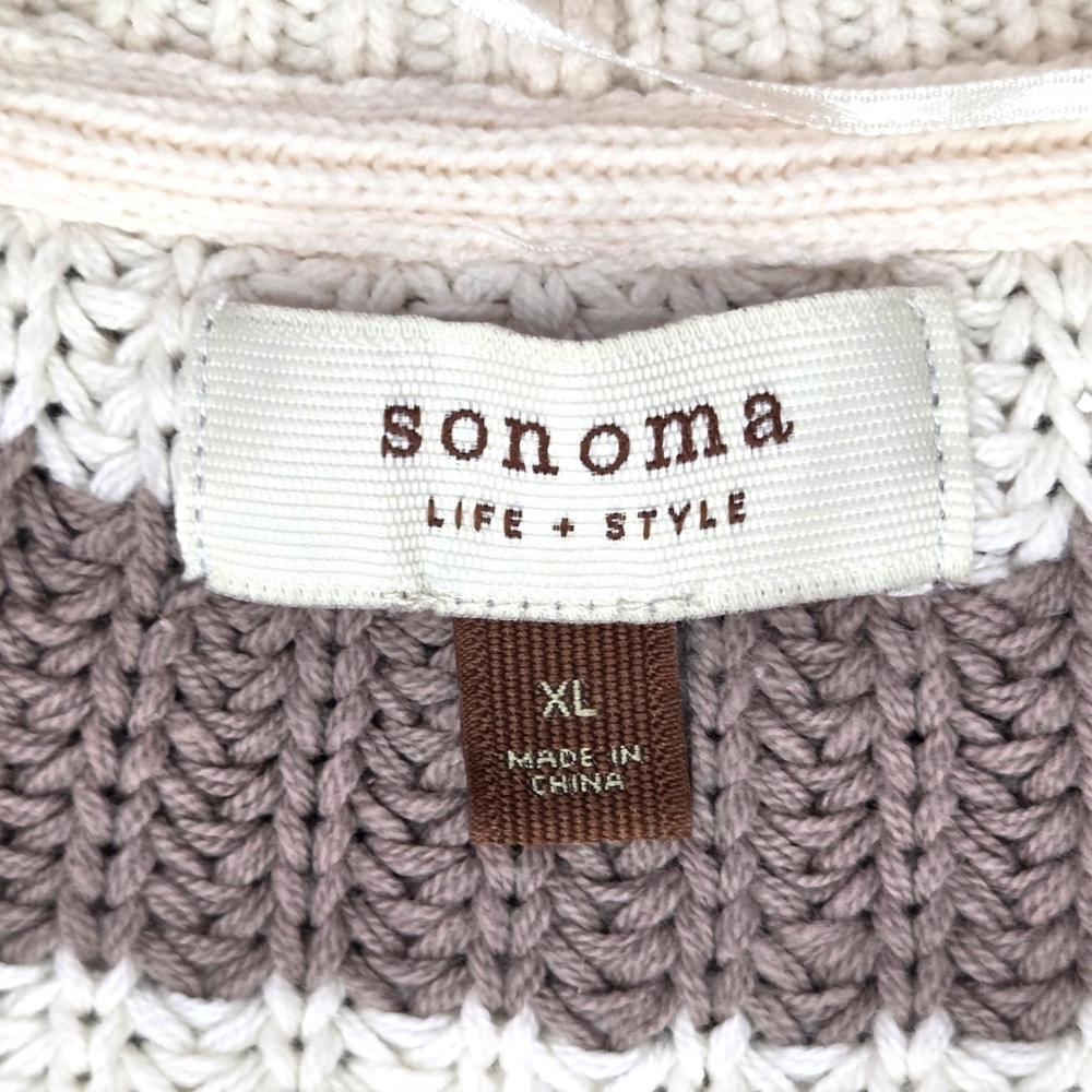 Cozy Striped Open Cardigan in Cream and Brown Size XL EUC - Picture 3 of 9